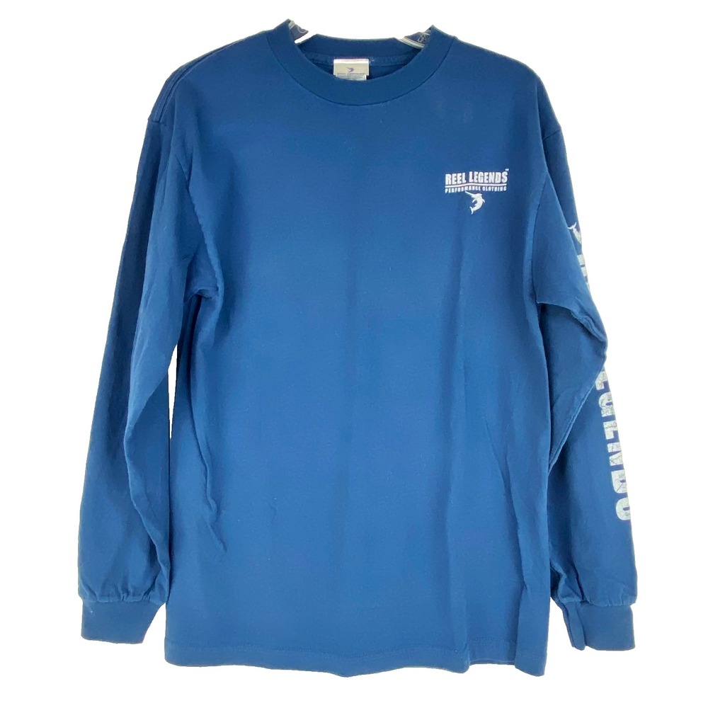 Reel Legends Long Sleeve T Shirt Men's M Blue Cotton Graphic Back PreShrunk